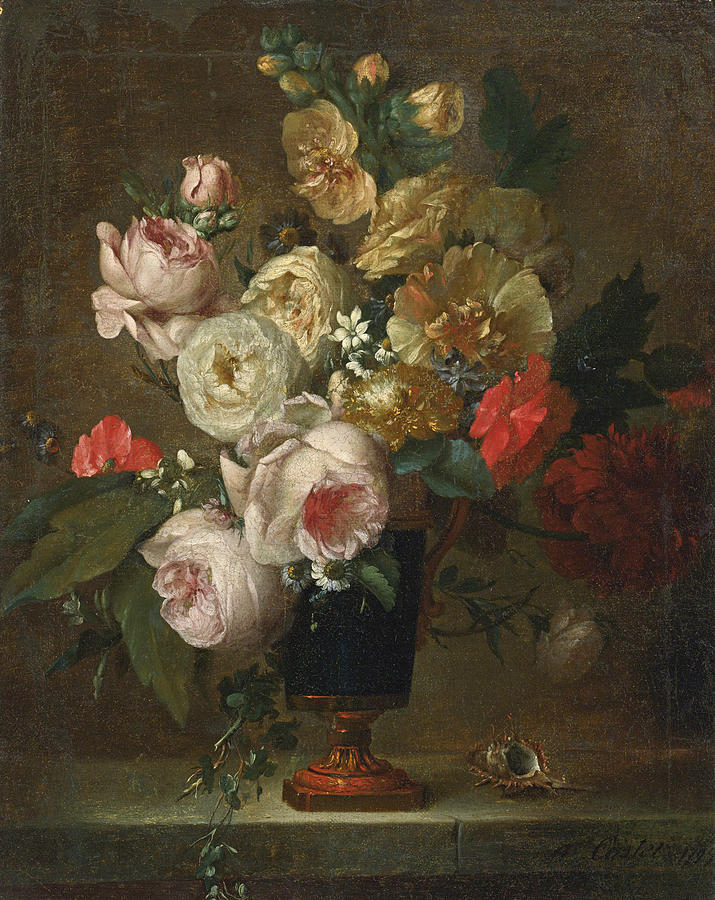 Still Life of Flowers in a Vase with a Shell Painting by Anne Vallayer-Coster