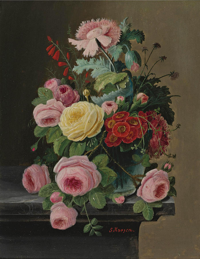 Still Life of Flowers Mainly Roses Painting by Severin Roesen