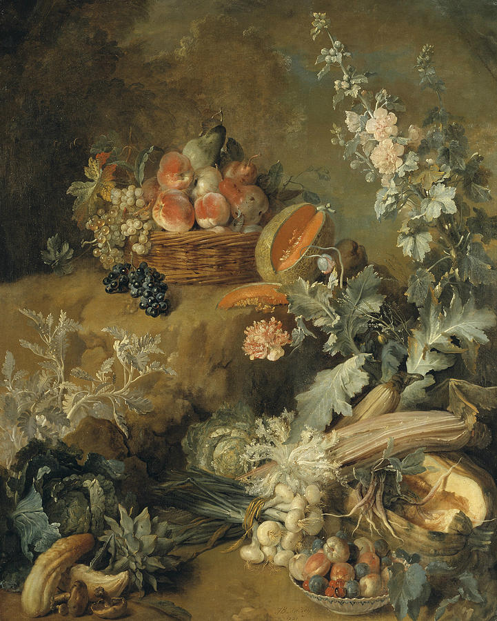 Still Life of Fruits and Vegetables Painting by Jean-Baptiste Oudry