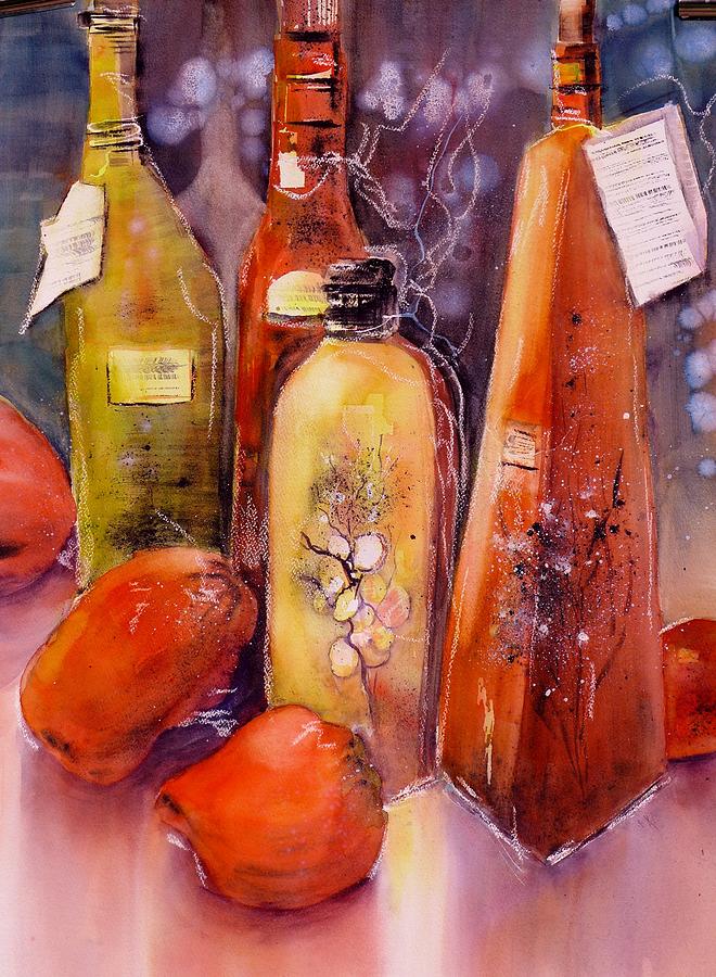 Still Life Olive Oil and Peppers Painting by Sabina Von Arx