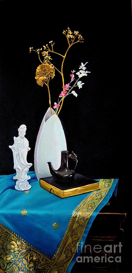 Book Painting - Still life on Silk by Marie Dunkley