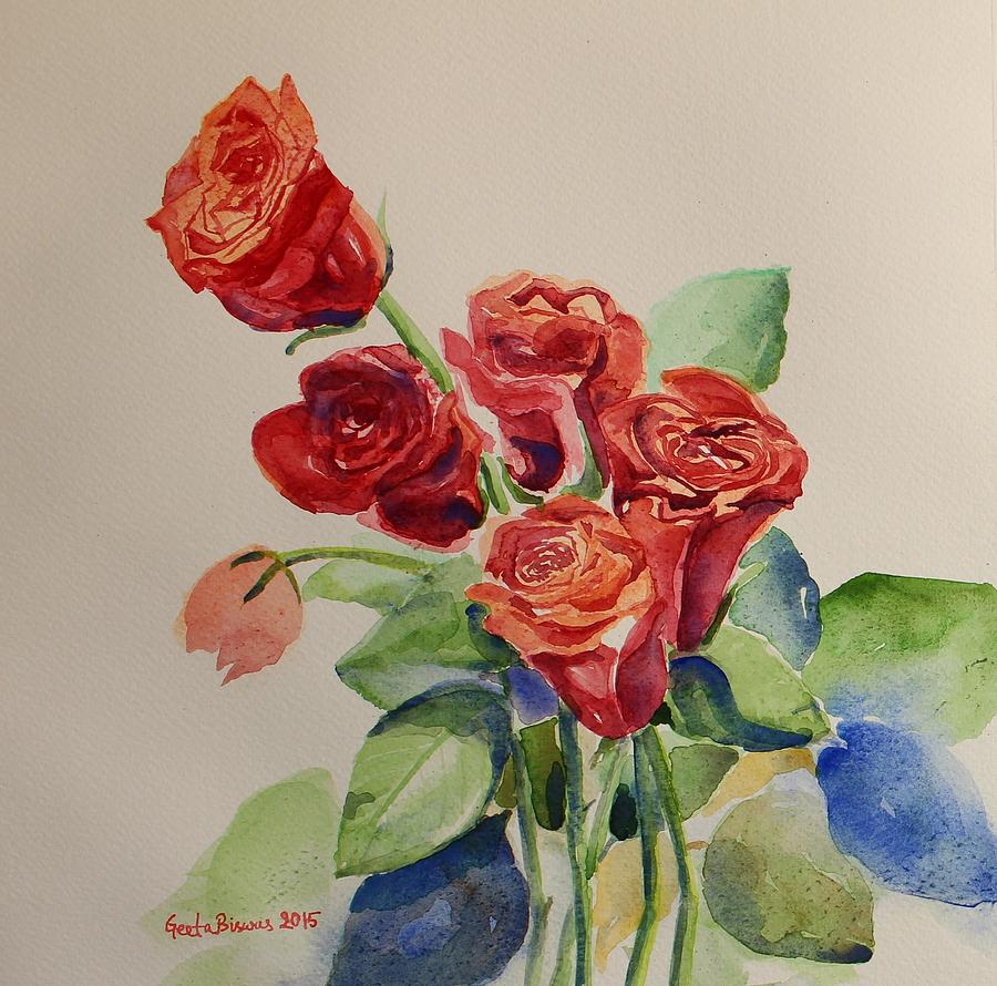 Still life Red Roses Painting by Geeta Yerra