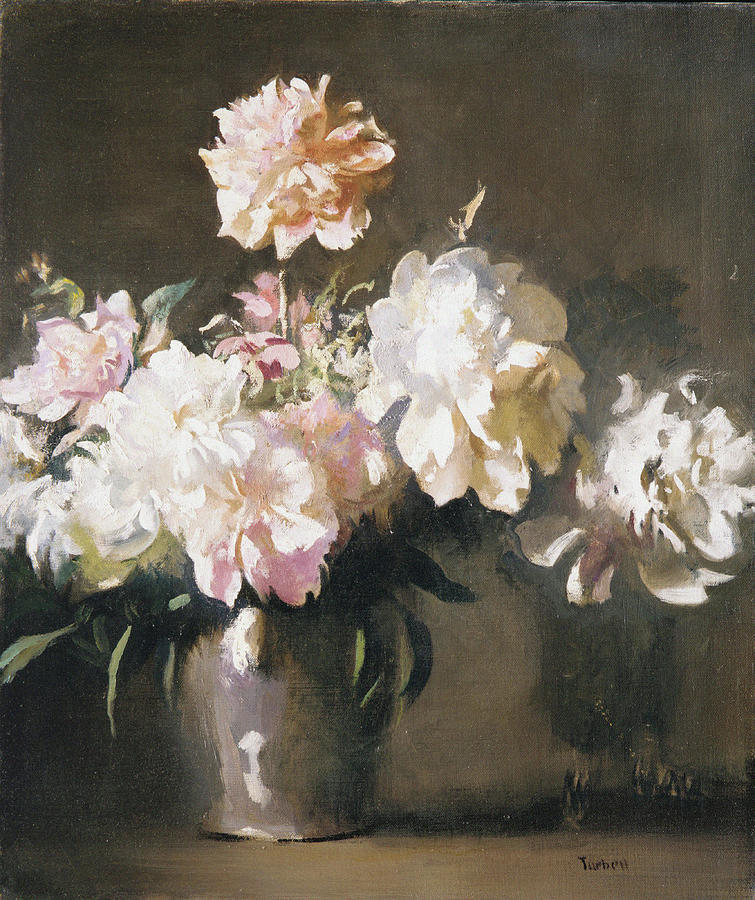Flower Painting - Still Life, Vase Of Peonies by Edmund Charles Tarbell