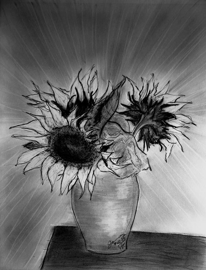 Still Life - Vase With 3 Sunflowers Drawing