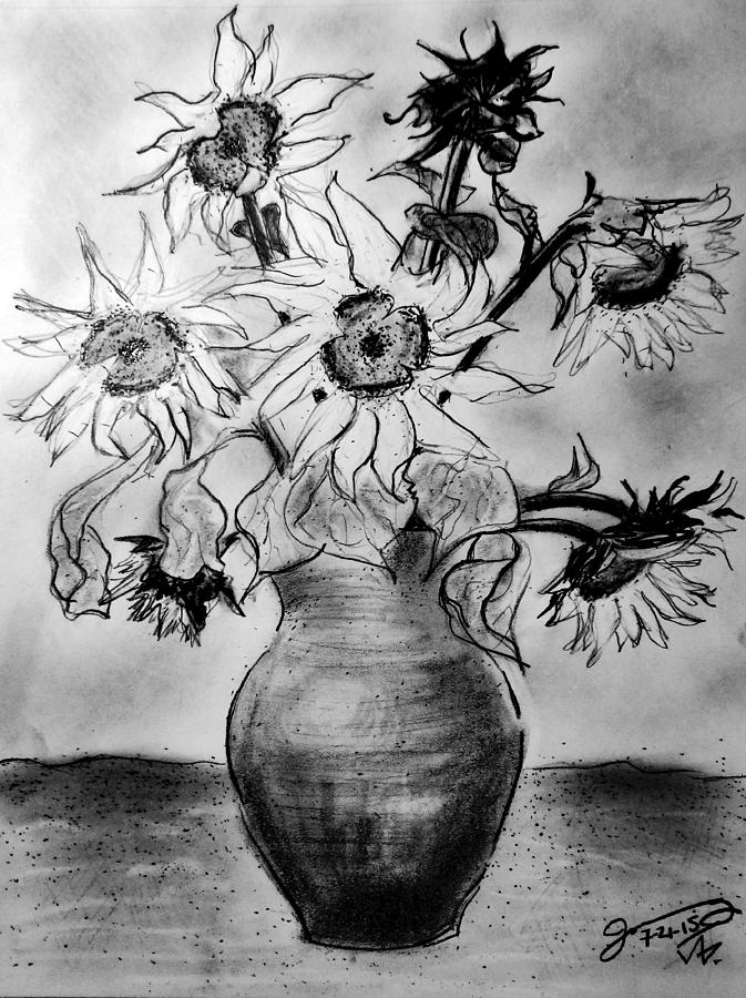 Still Life - Vase With 8 Sunflowers Drawing