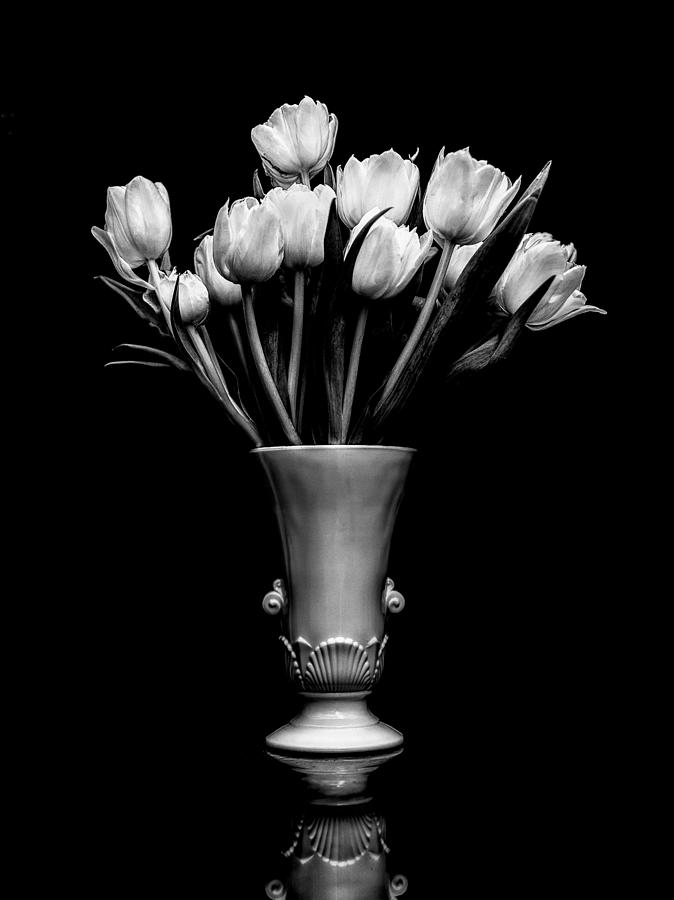 Flower Photograph - Still Life - White Tulips Monochrome by Jon Woodhams