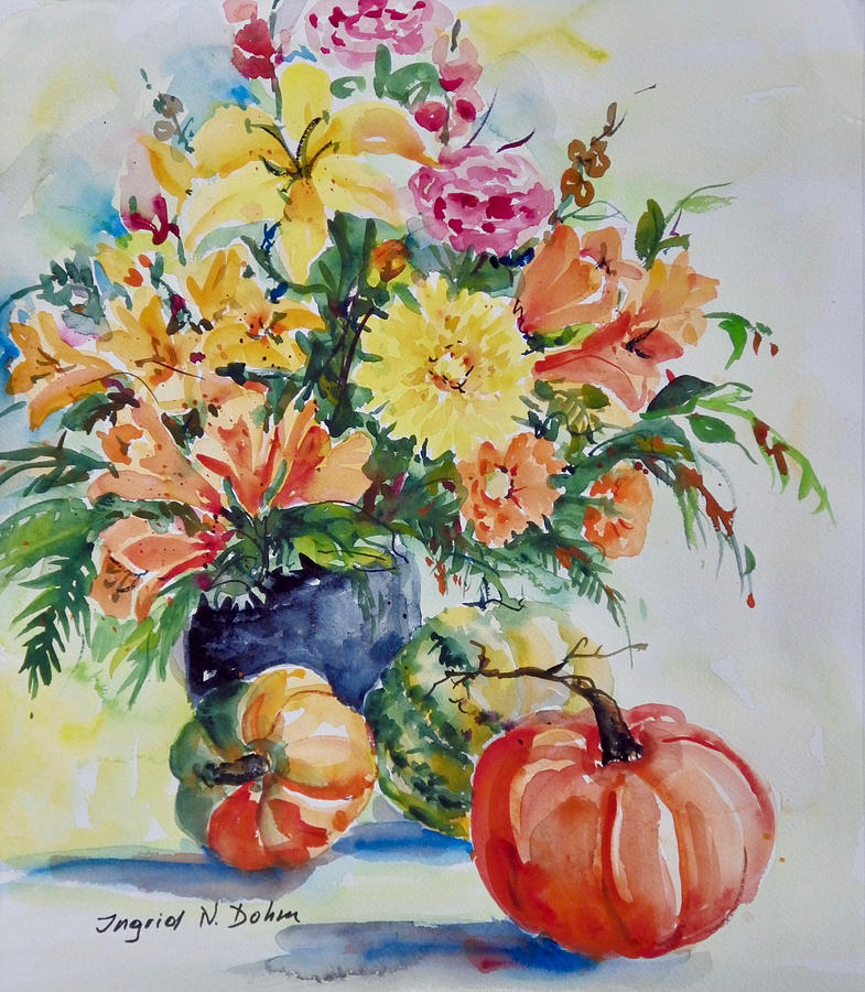 Still Life wirh Pumpkins Painting by Ingrid Dohm