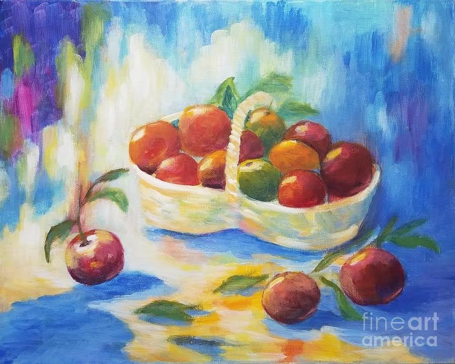 Still life with a basket of apples Painting by Olga Malamud-Pavlovich