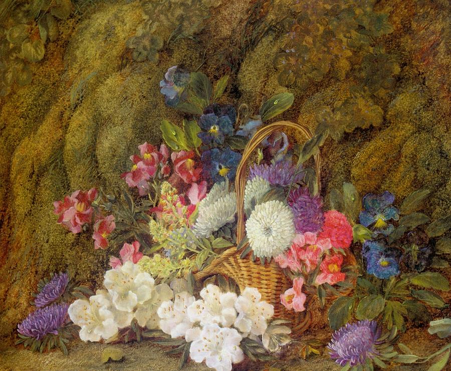 Still Life with a Basket of Flowers Painting by MotionAge Designs