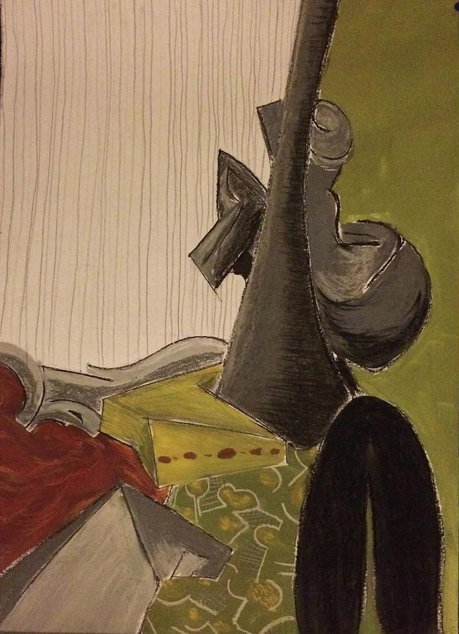 Still life with a black horse- cubism Pastel by Manuela Constantin