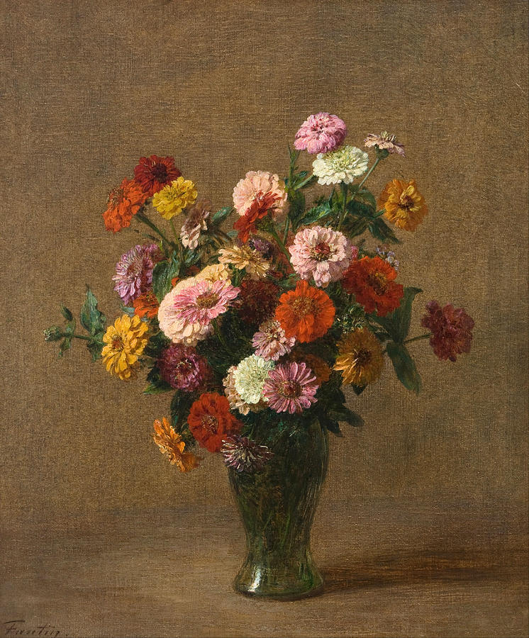 Still Life with a Carafe Flowers and Fruit Painting by Henri Fantin-Latour
