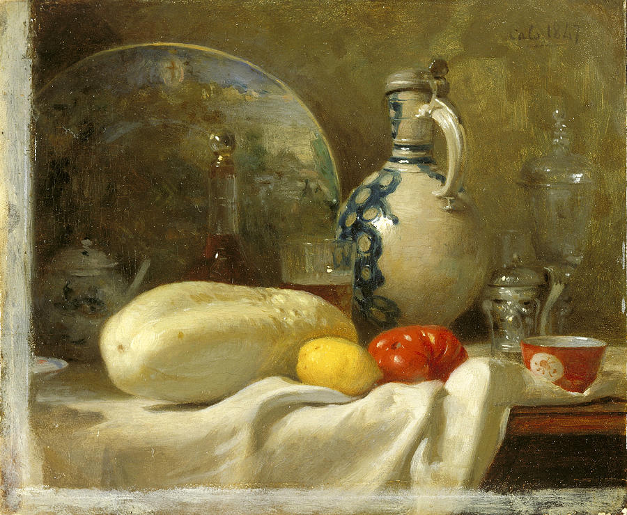 Still Life with a Cucumber and a Pitcher Painting by Adolphe-Felix Cals