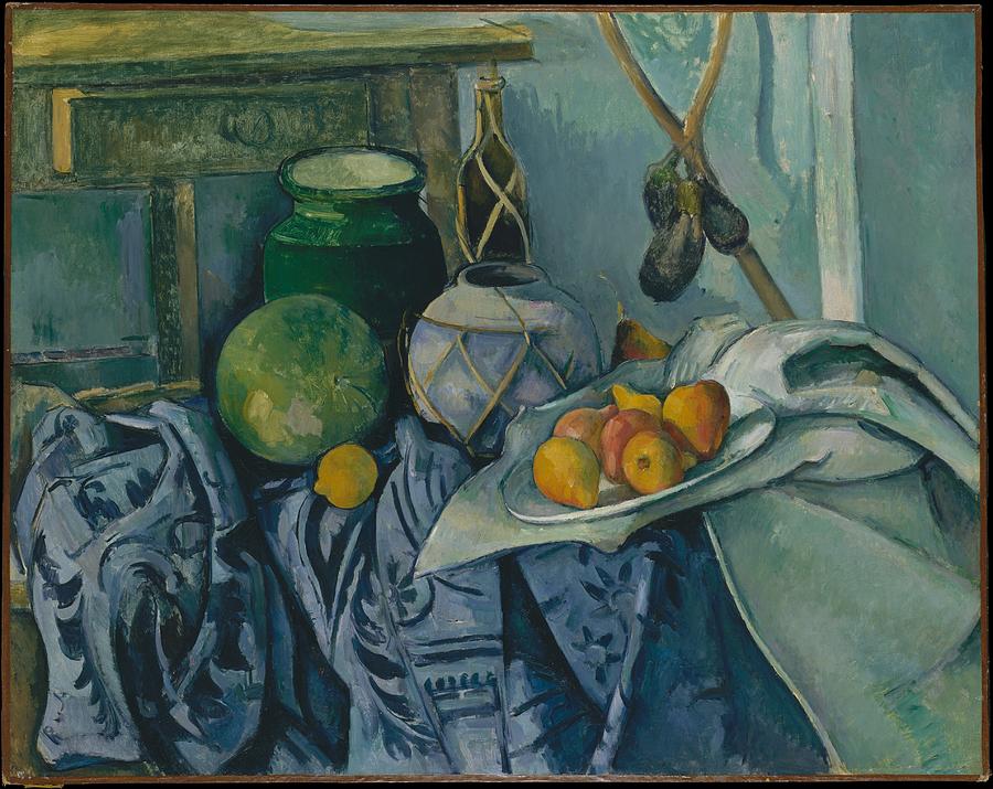 Still Life with a Ginger Jar and Eggplants Painting by Paul Czanne