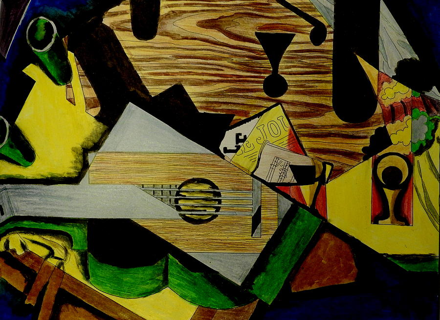 Still Life with a Guitar After Juan Gris Mixed Media by Betty-Anne McDonald