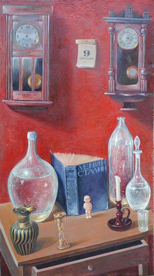 Still Life Painting - Still life with a hourglass by Rail Musin