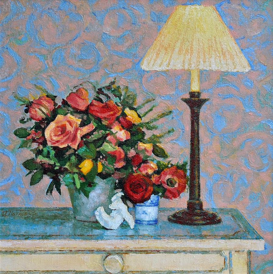 Flowers Painting - Still life with a Lamp by Iliyan Bozhanov Flowers Painting - Still life with a Lamp by Iliyan Bozhanov