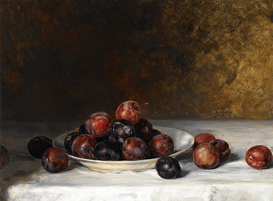 Still Life with a Plate of Plums Painting by Nikolaos Gyzis
