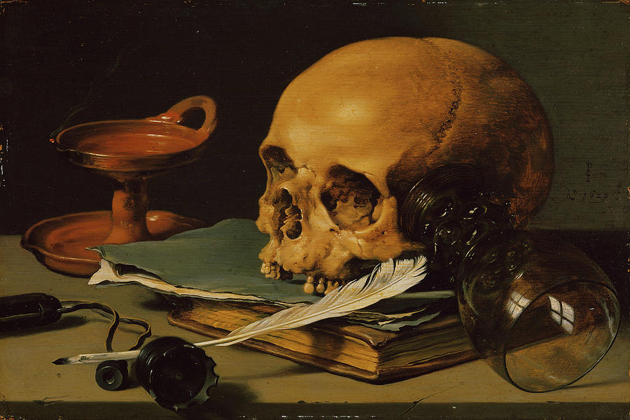 Still Life Painting - Still Life with a Skull and a Writing Quill by Philip Ralley