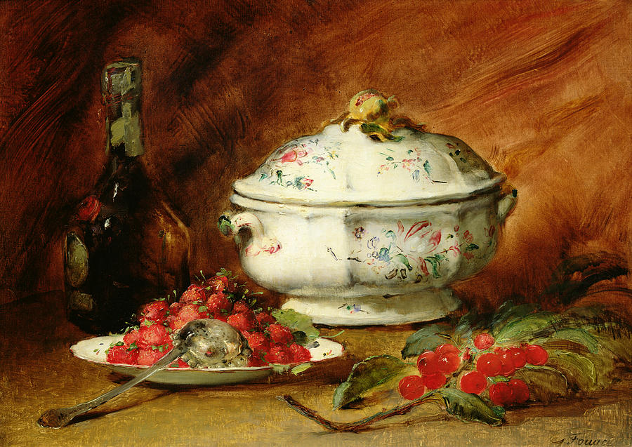 Strawberry Painting - Still Life with a Soup Tureen by Guillaume Romain Fouace