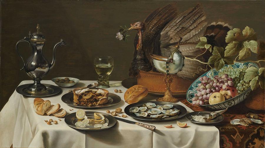 Still Life With A Turkey Pie, Pieter Claesz., 1627 Painting