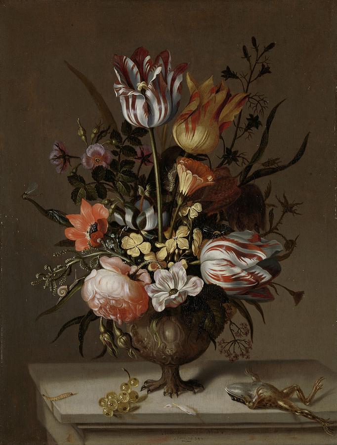 Still Life With A Vase Of Flowers And A Dead Frog 1634 Painting