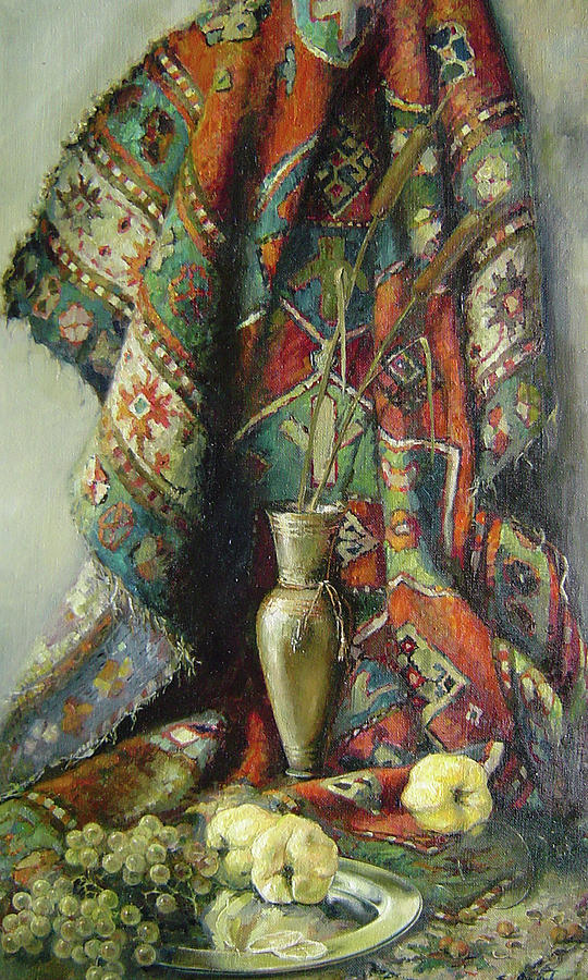 Flower Painting - Still-life with an old rug by Tigran Ghulyan