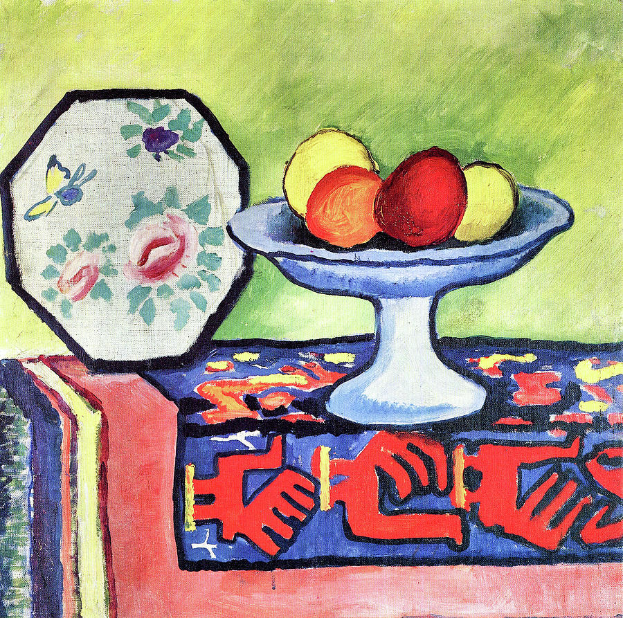 Still life with apple peel and a Japanese fan by August Macke Painting ...