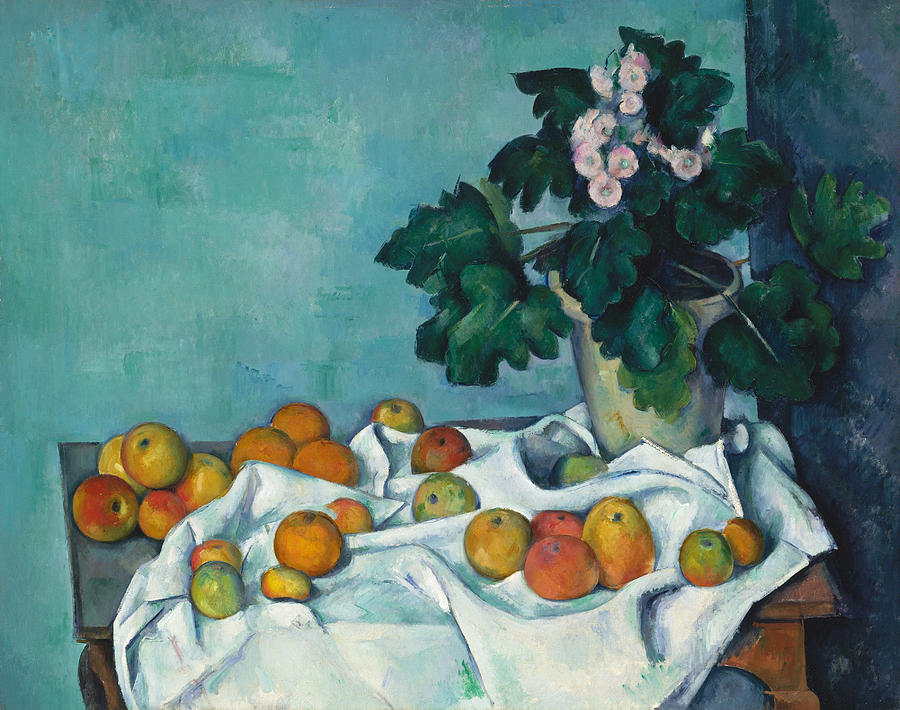 Paul Cezanne Painting - Still Life with Apples and a Pot of Primroses by Paul Cezanne