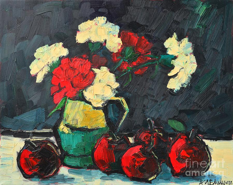 Still Life With Apples And Carnations Painting by Ana Maria Edulescu