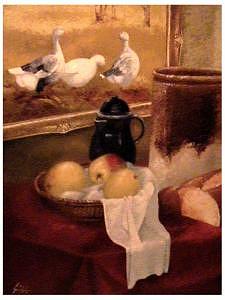 Still Life Painting - Still Life With Apples And Geese by Gordon Sage Still Life Painting - Still Life With Apples And Geese by Gordon Sage