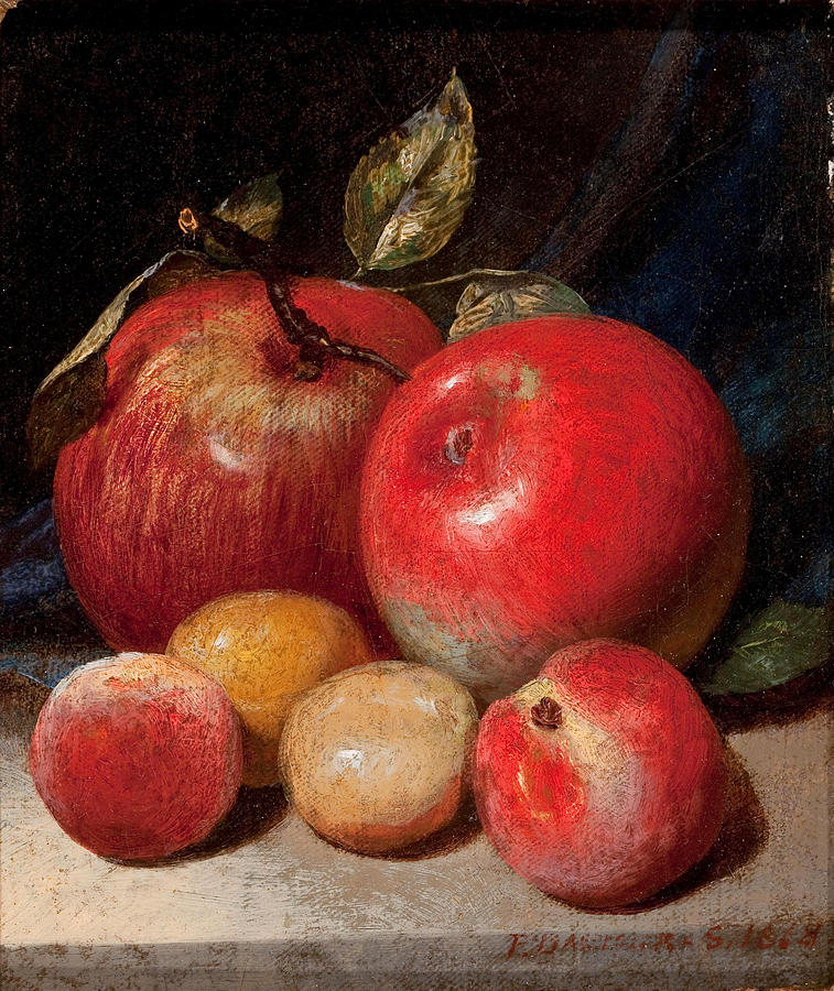 Still life with Apples and Plum Painting by Peter Baumgras