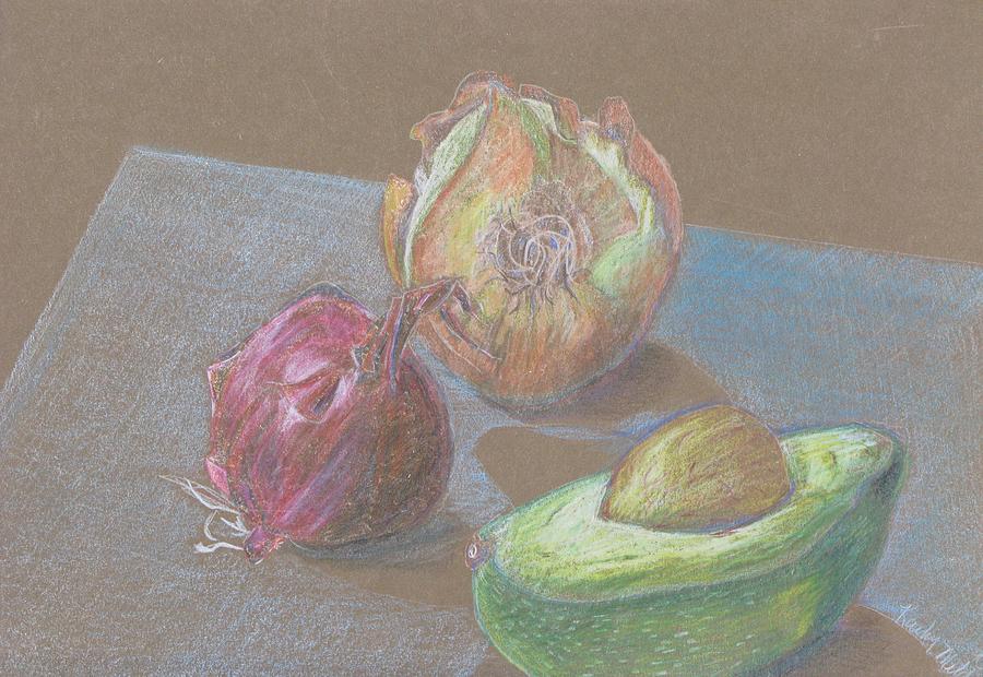 Still Life Drawing - Still life with avacado by Kathy Mitchell