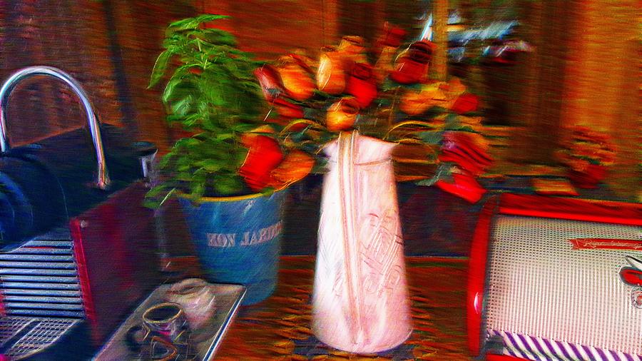 Still Life Photograph - Still Life with Basil and Roses by Tina Concetta Marzocca
