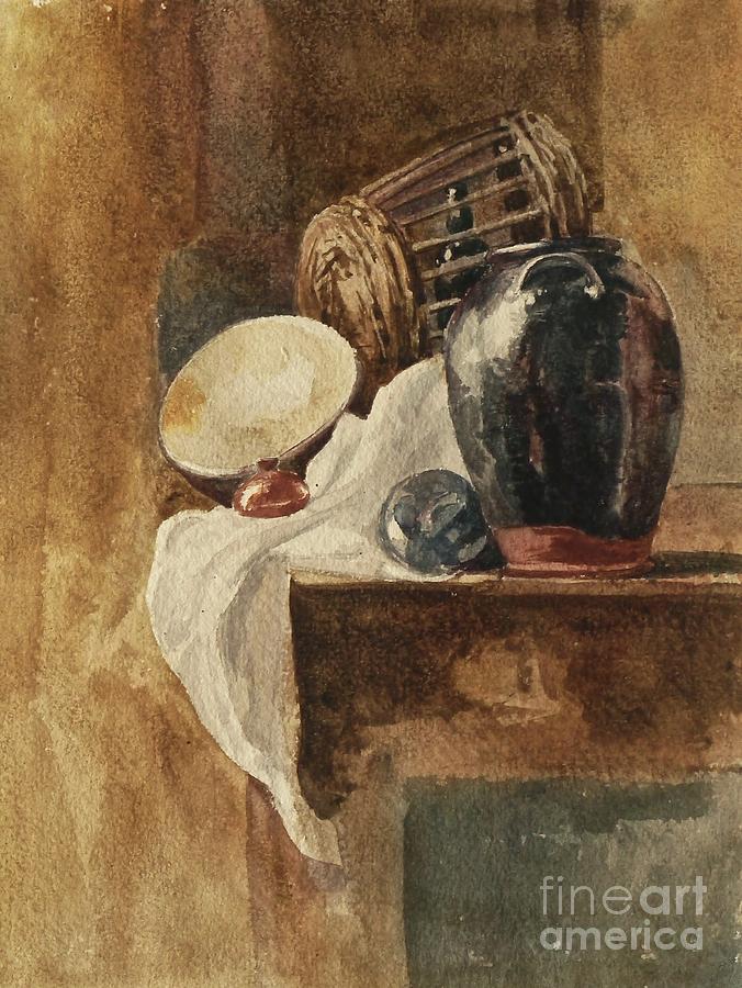 Still Life With Basket And Pitcher Painting by MotionAge Designs