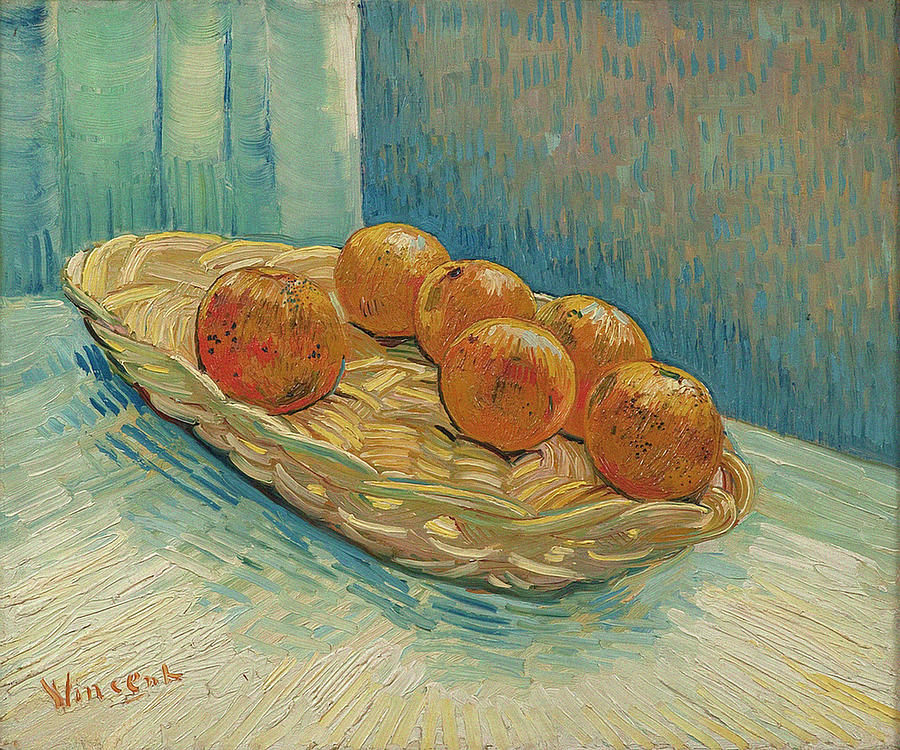 Fruit Painting - Still Life with Basket and Six Oranges, 1887 by Vincent Van Gogh