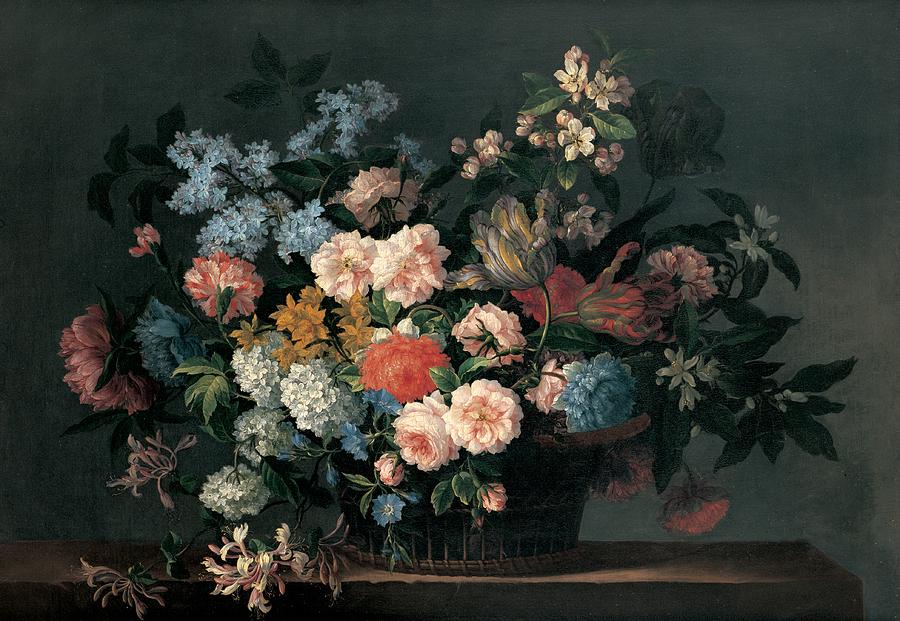 Spring Painting - Still life with basket of flowers by Jean-Baptiste Monnoyer