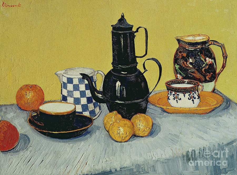 Still Life with Blue Enamel Coffeepot, Earthenware and Fruit, 1888 Painting by Vincent Van Gogh