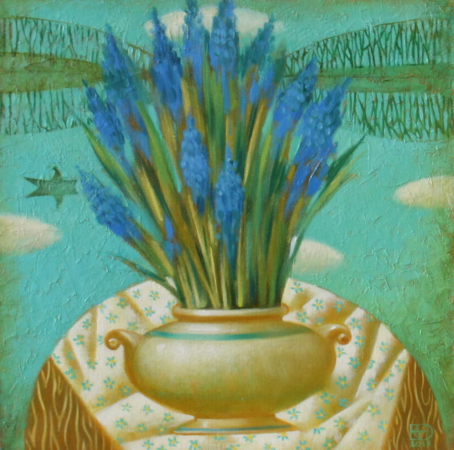 Still Life Painting - Still Life With Blue Flowers by Nadia Egorova Still Life Painting - Still Life With Blue Flowers by Nadia Egorova