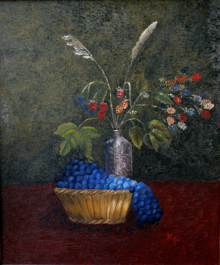 Still Life with Blue Fruit Painting by Karin Eisermann