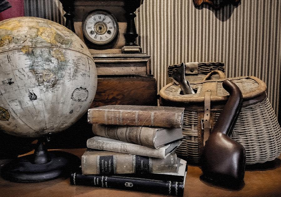 Still Life With Books, Clock , Globe And More. L B Digital Art by Gert ...