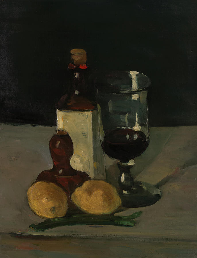 Still Life With Bottle, Glass, And Lemons Painting by Mountain Dreams