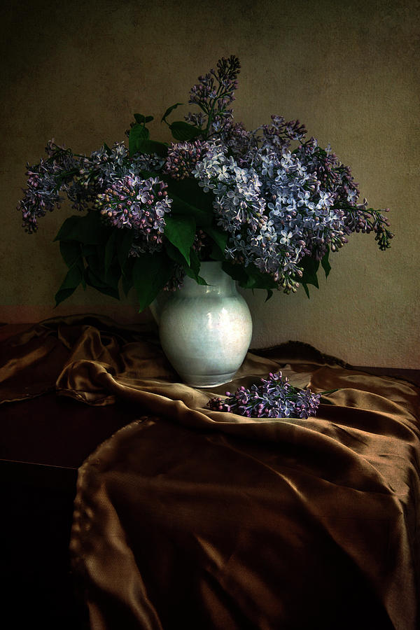 Still life with bouqet of fresh lilac Photograph by Jaroslaw Blaminsky