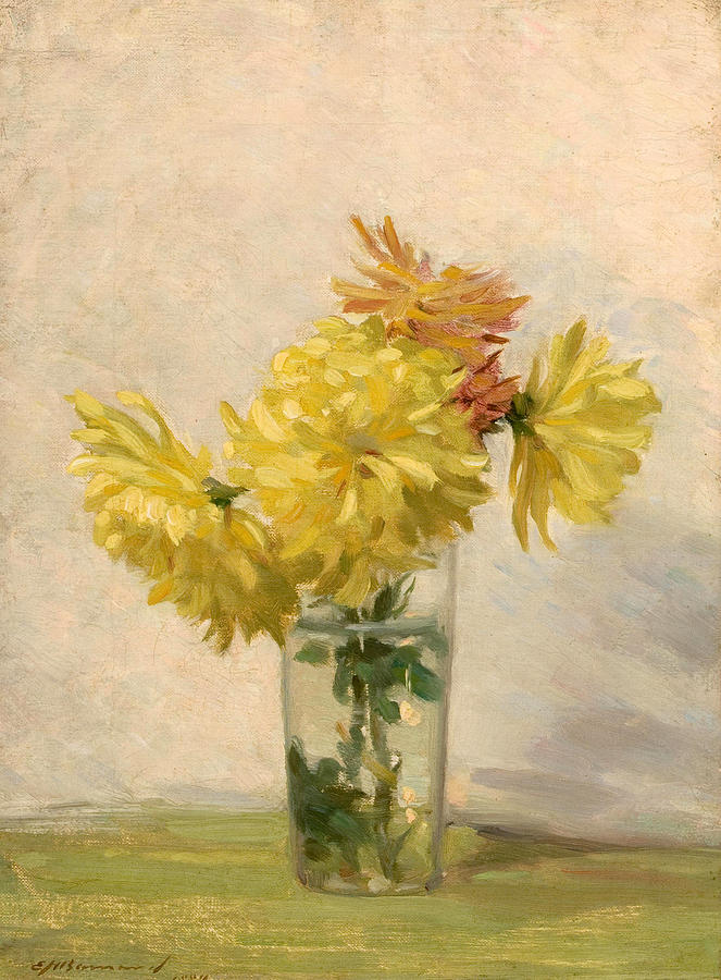 Still life with bouqet of yellow flowers Painting by Edward Herbert Barnard
