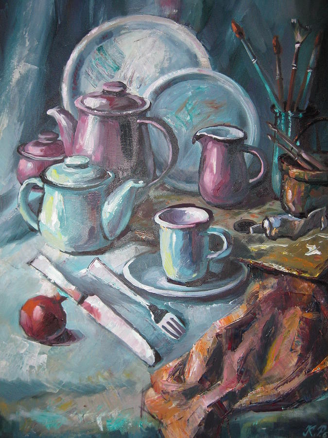 Still Life Painting - Still Life with brushes by Ekaterina Pozdniakova