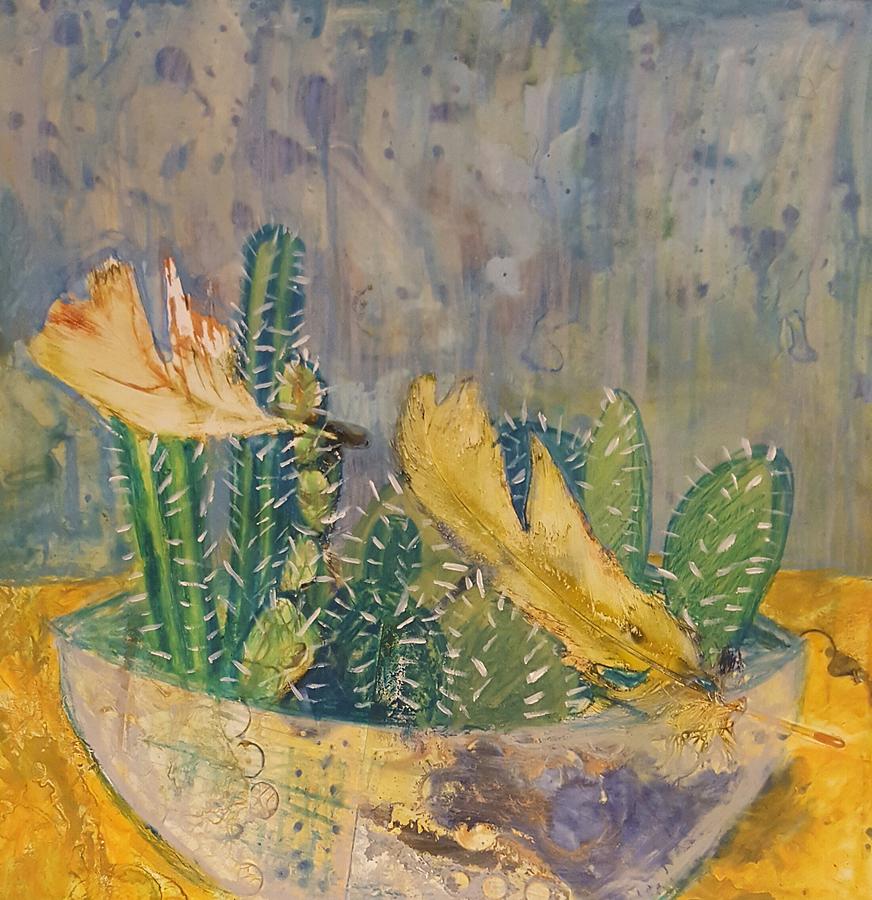 Still Life with Cactus and Feathers Painting by Jessica Lee