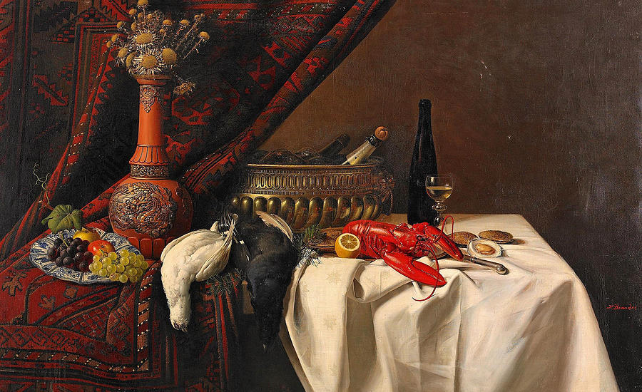 Still Life with Carpet Painting by Heinrich Brandes