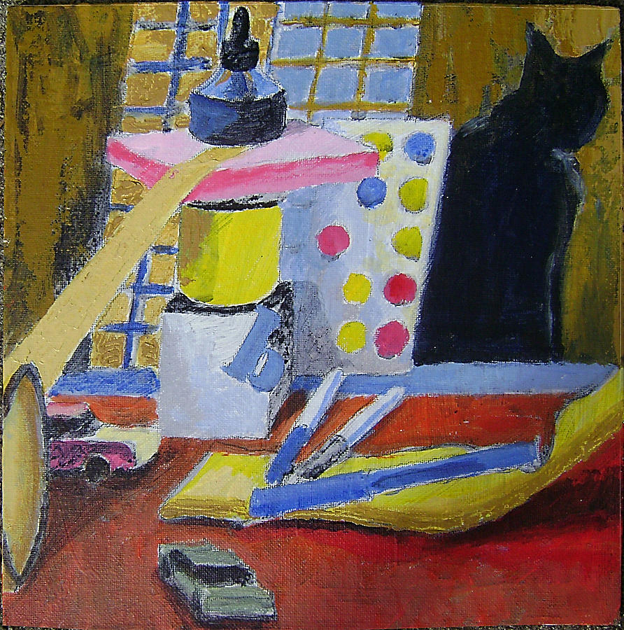 Still Life Painting - Still Life with Cat by Charles Woodbery