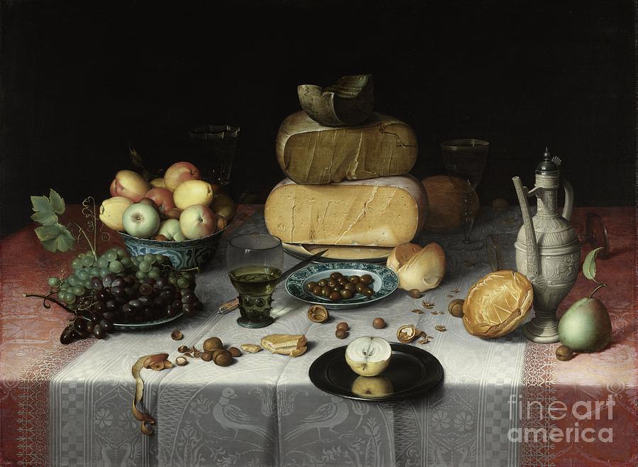 Still life with cheeses 1615  classic painting Painting by Vintage Collectables