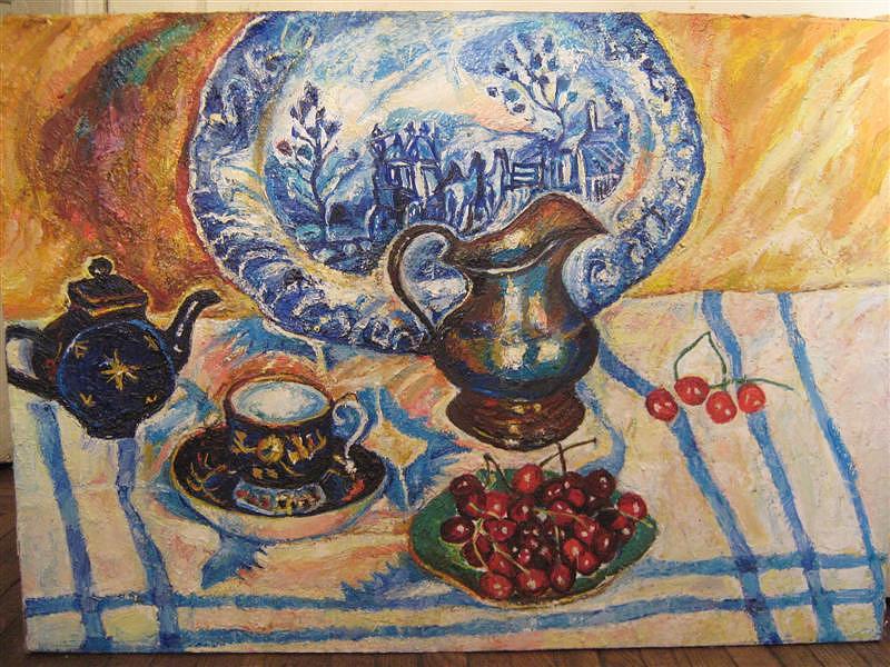Cup Painting - Still-life with cherry by Natalia Slovinskaya