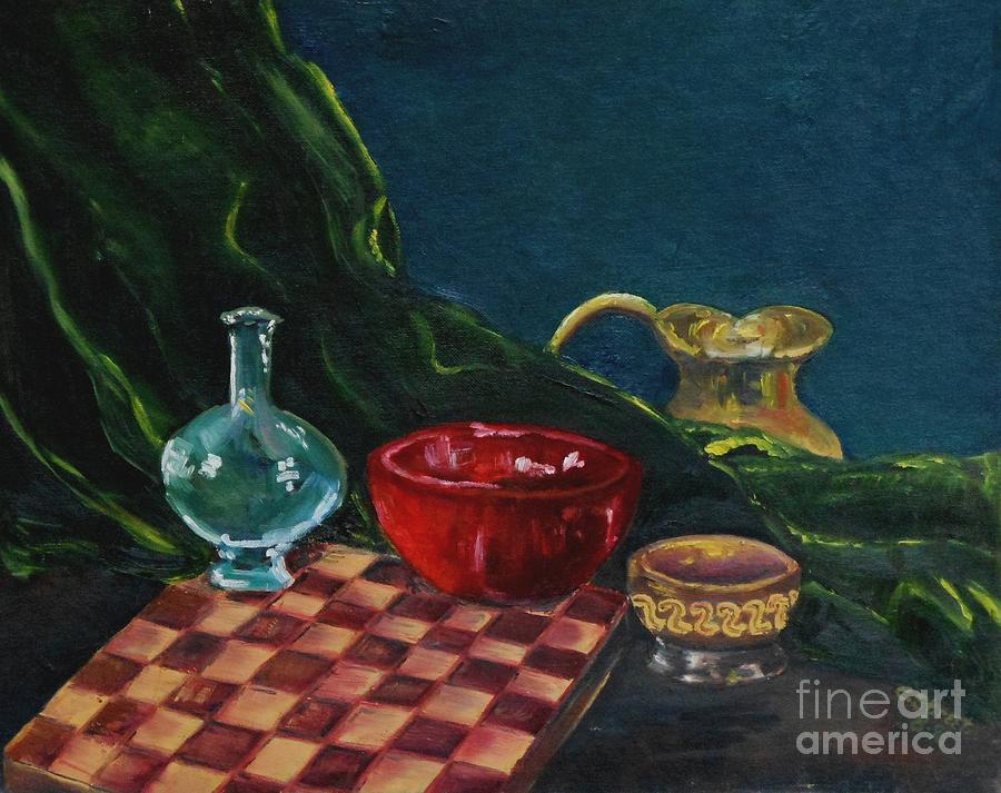 Still Life With Chess Board And Vases Painting